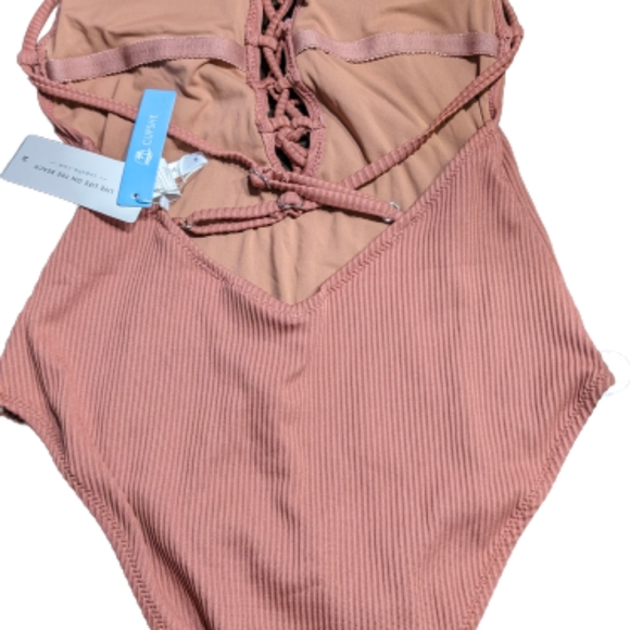 Womens One Piece Swimsuit Tan Cupshe Ribbed Padded - Picture 12 of 12
